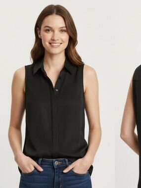 Theory Sleeveless Blouse with Hidden Buttons Black S